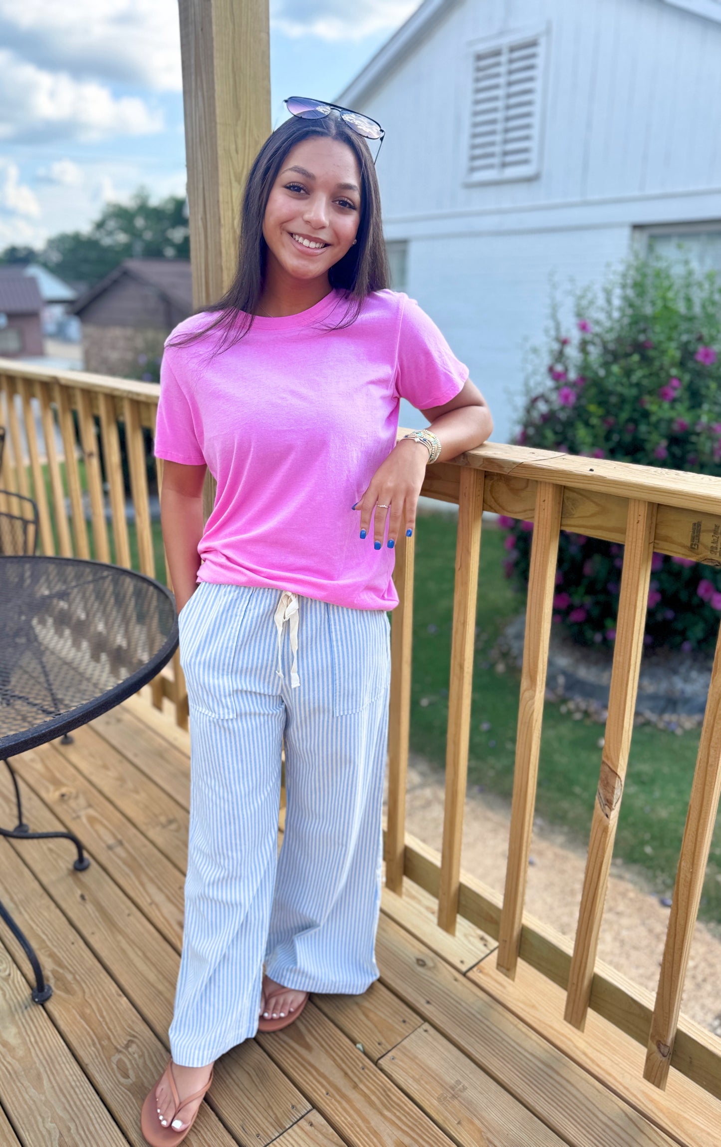 Breeze On By Striped Pants (Blue)
