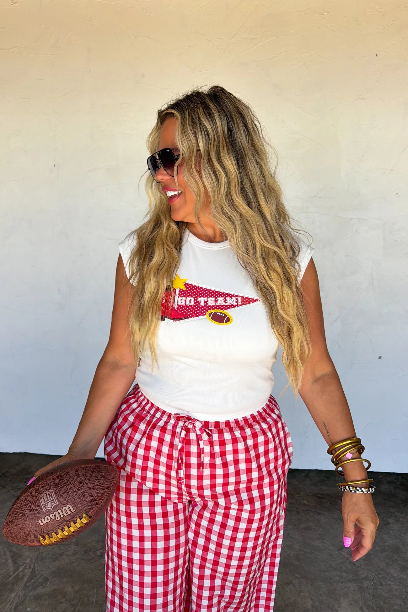 Dixie Gingham Ruffle Pant (Red)