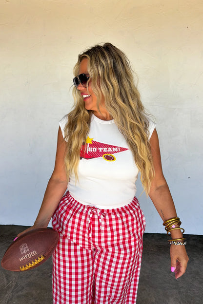 Dixie Gingham Ruffle Pant (Red)