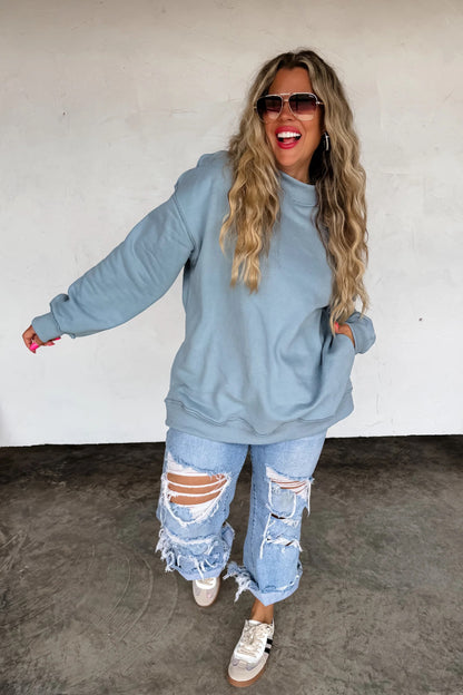 All In Mock Neck with Pockets (Denim Blue)