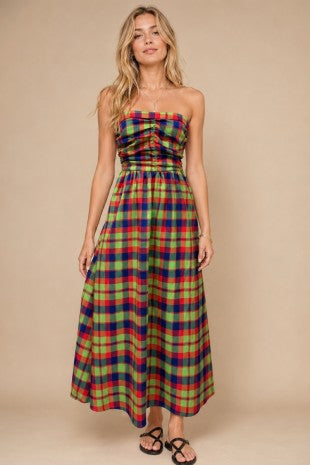 Apple Blues Plaid Strapless Dress