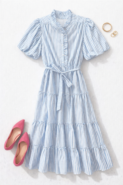 Stripes + Ruffles Dress (Blue)