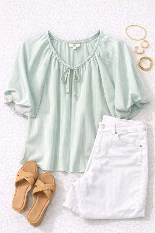 Bubble Sleeve Blouse (Mint)