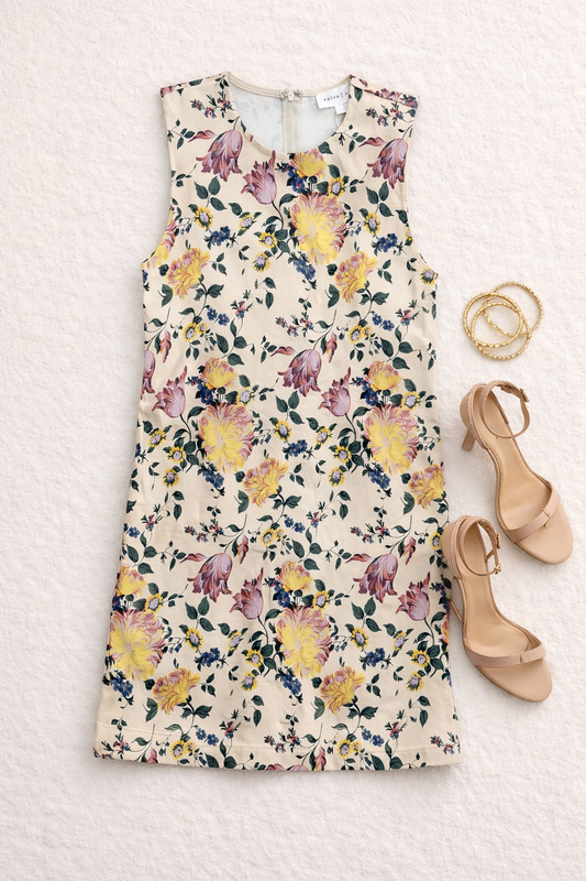 The Park Floral Shift Dress (Cream)