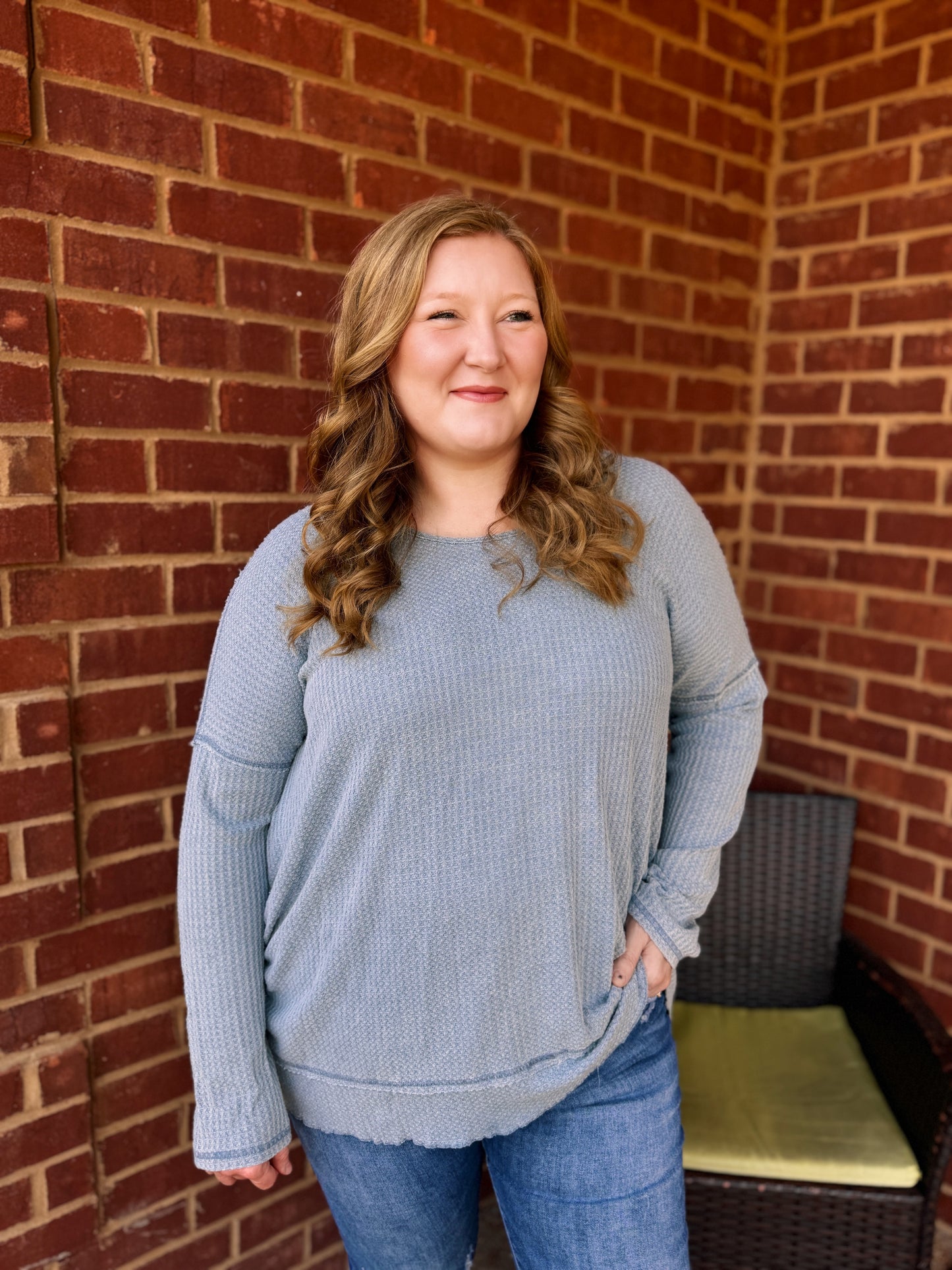 Twisted Back Waffle Top (Blue)