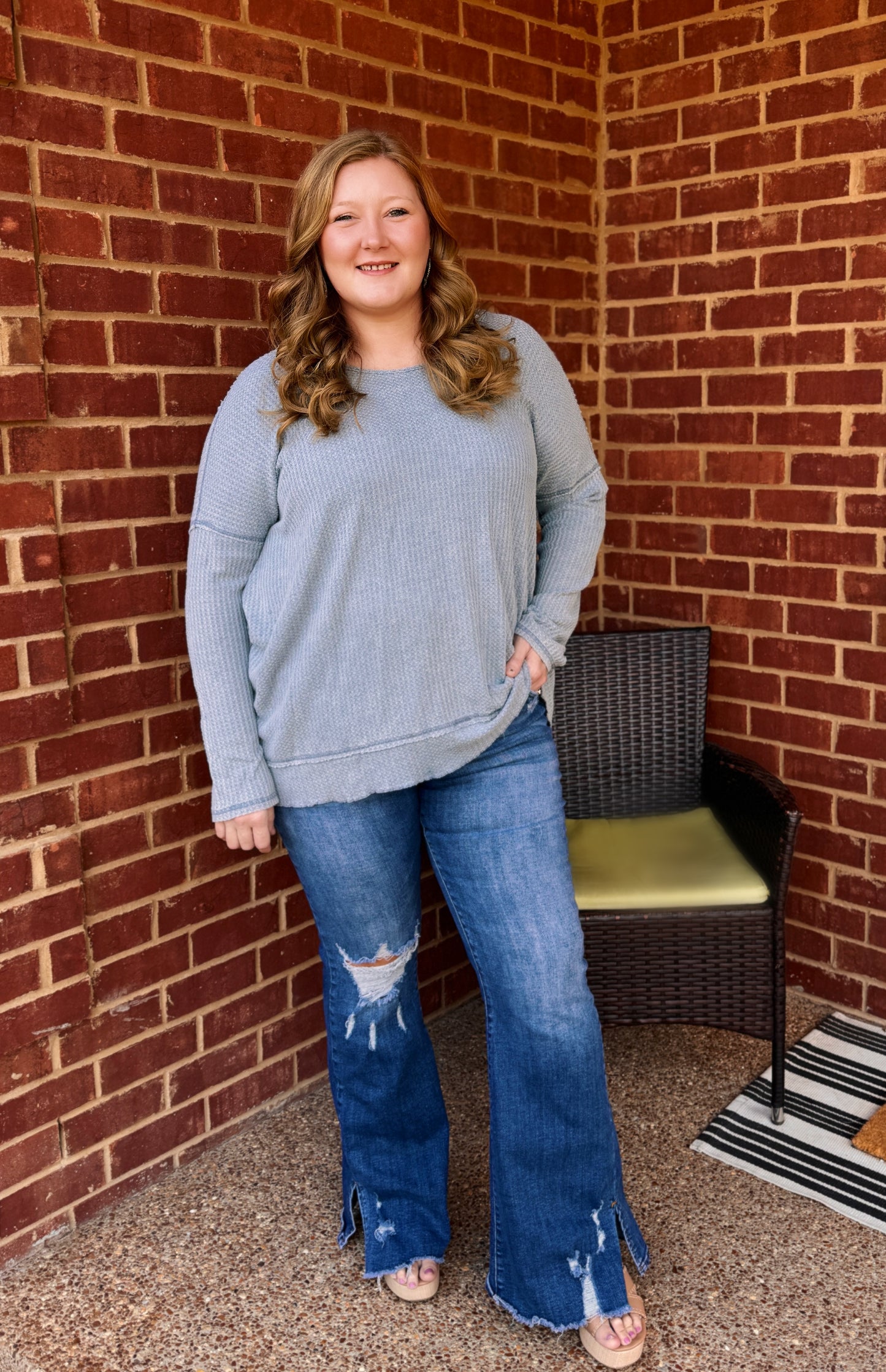 Twisted Back Waffle Top (Blue)