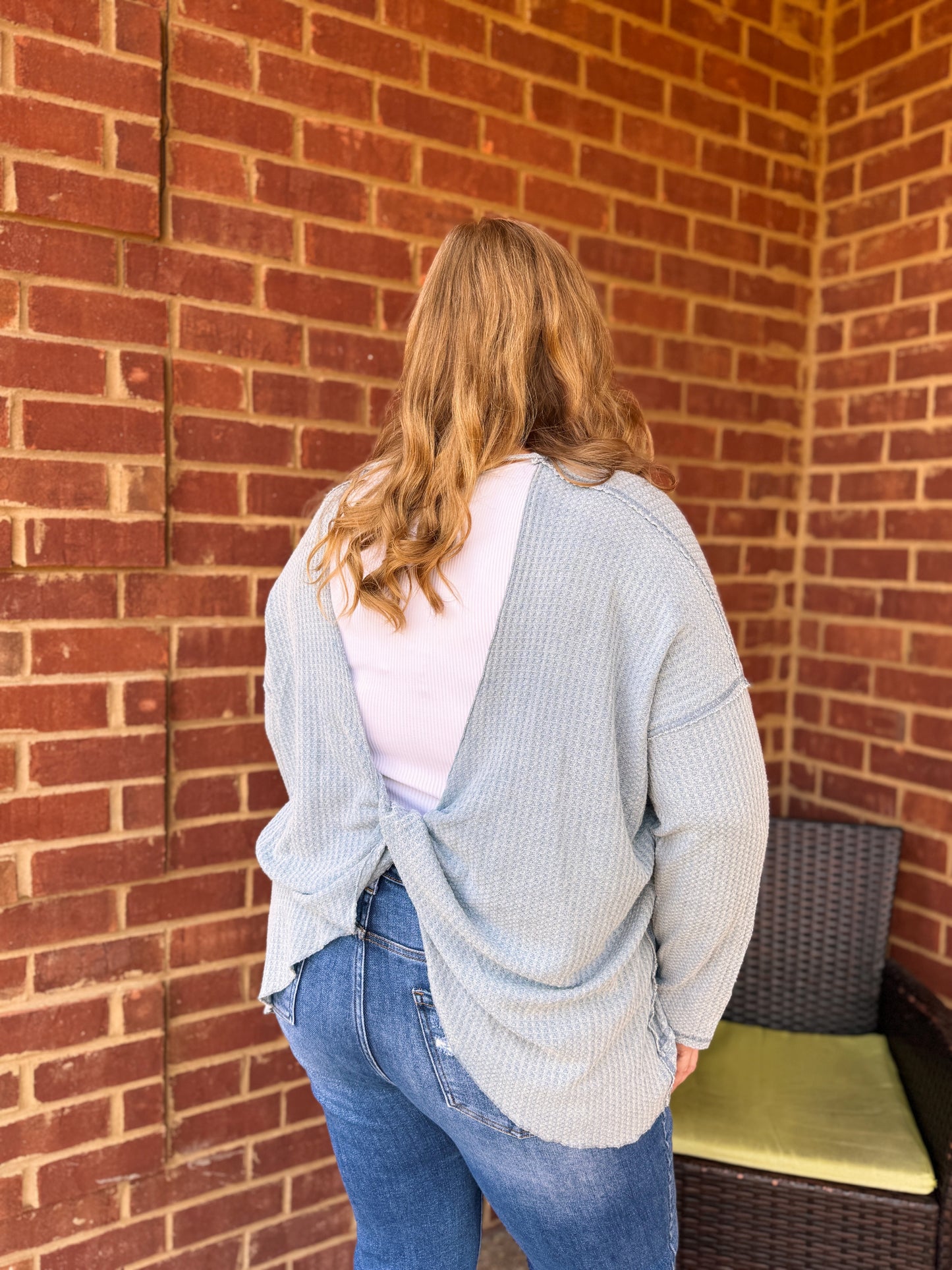 Twisted Back Waffle Top (Blue)