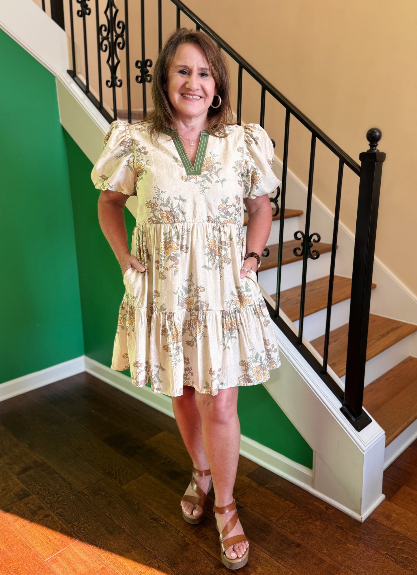 Soft Floral Tiered Mini Dress (Ecru)