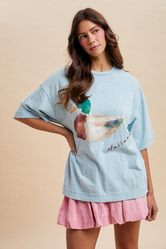 Watercolor Mallard Duck Tee (Blue)