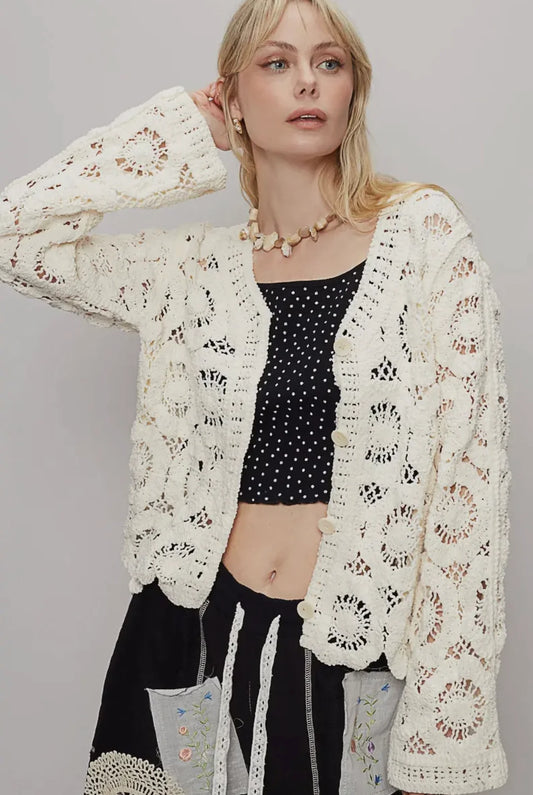 Crocheted Sweater By POL (Cream)