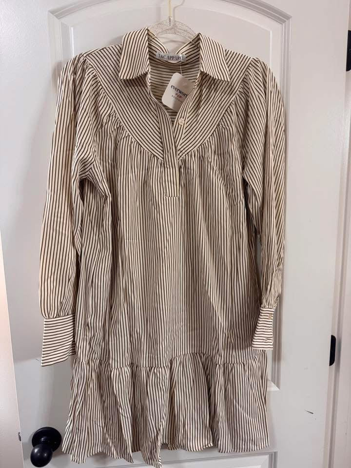 Cream Coffee Stripe Dress