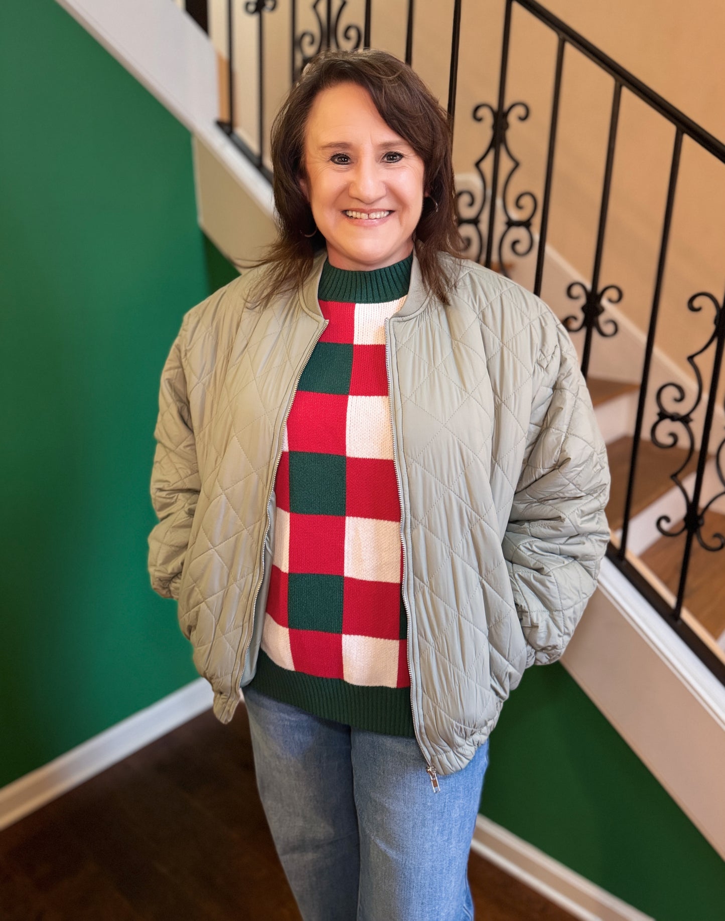 Quilted Bomber Jacket (Olive)