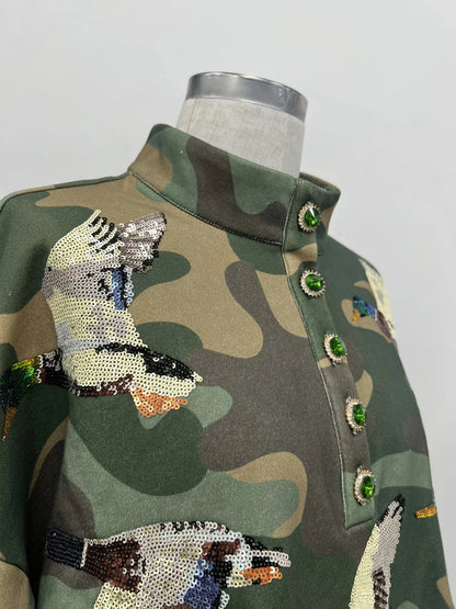 Camo Mallard Sequin Henley