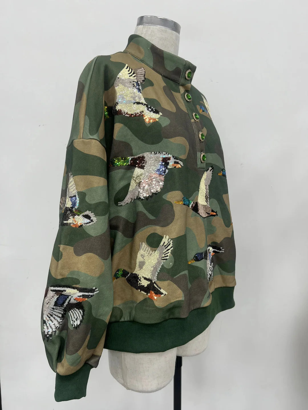 Camo Mallard Sequin Henley