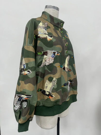 Camo Mallard Sequin Henley