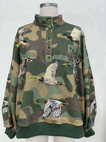 Camo Mallard Sequin Henley