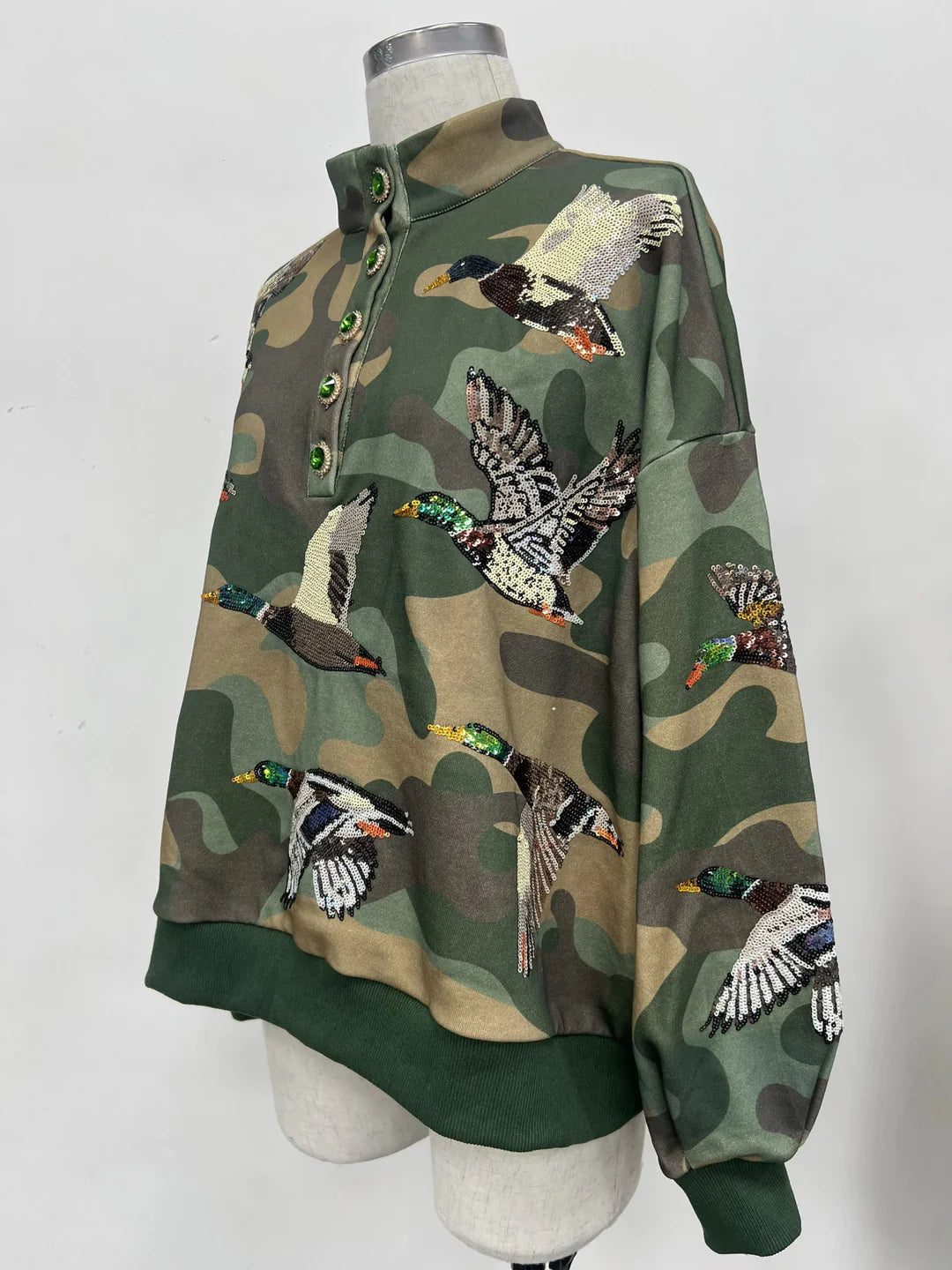 Camo Mallard Sequin Henley