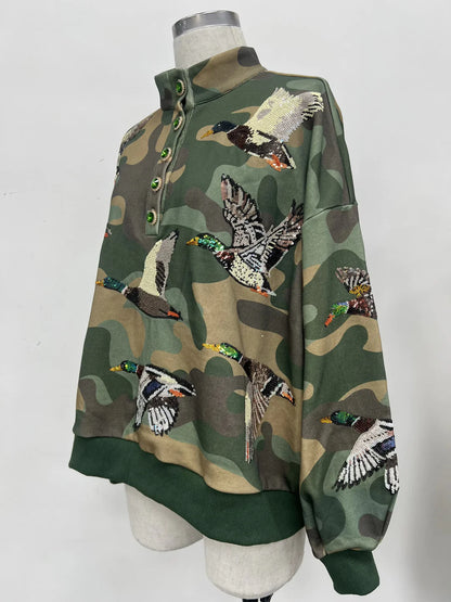 Camo Mallard Sequin Henley