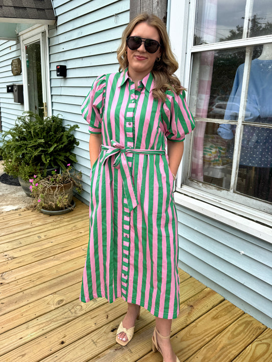 Newport Striped Dress (Pink/Green)