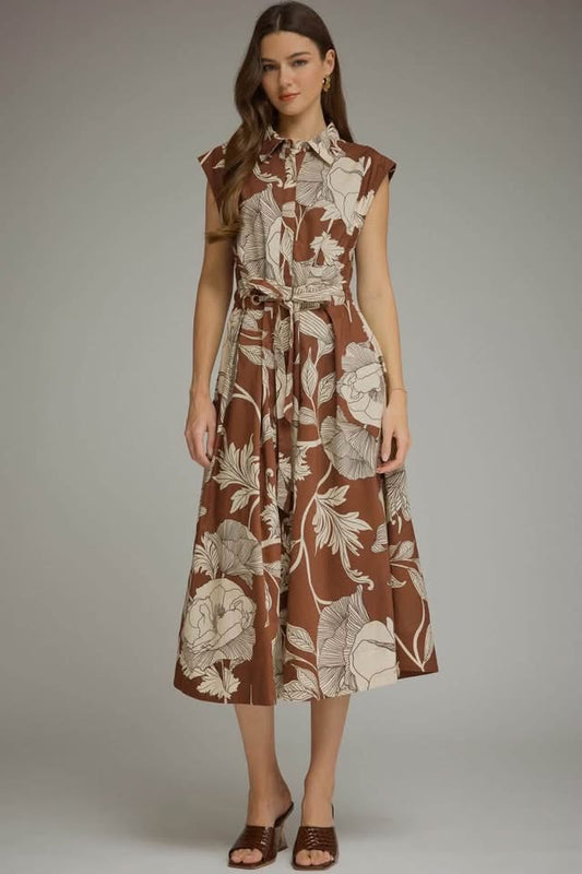 Autumn Harvest Midi Dress (Brown)
