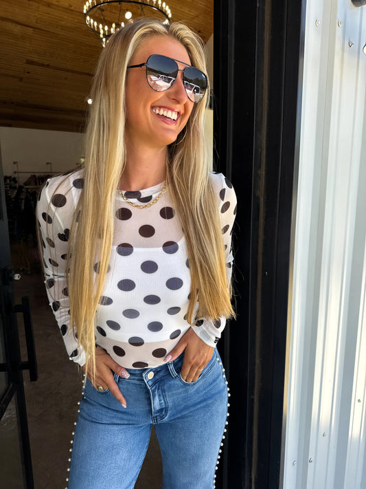 Polka Fun Mesh Top (Black)