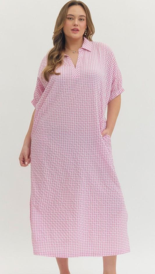 Pink Gingham Maxi Dress