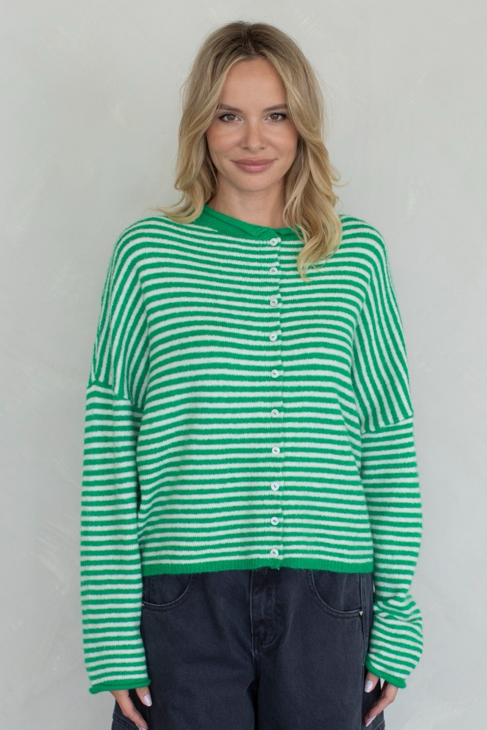 Piper Striped Cardigan (Green/White)
