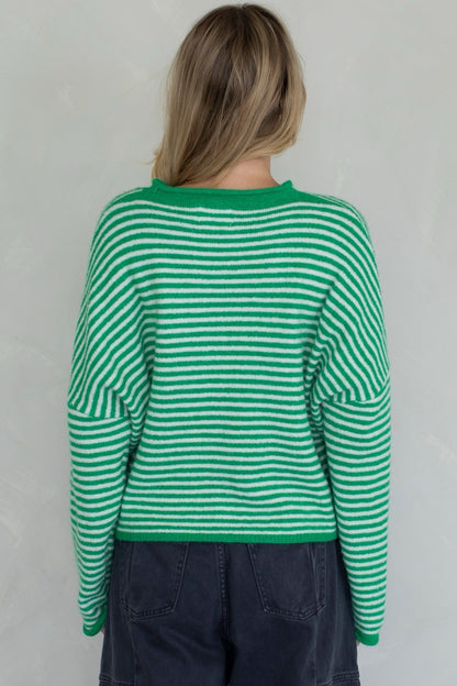 Piper Striped Cardigan (Green/White)
