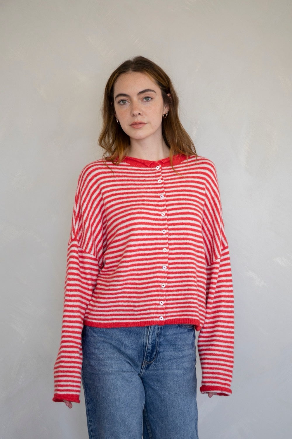 Piper Striped Cardigan (Red/White)