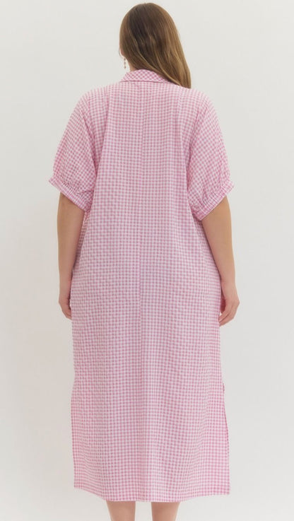 Pink Gingham Maxi Dress