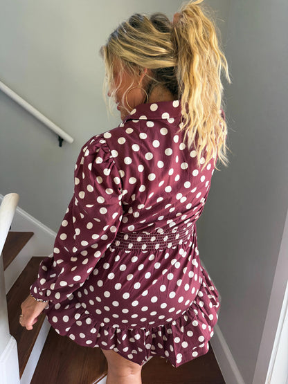 The Polkadot  Windsor Dress (Burgundy)