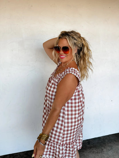 Sunset Tides Gingham Dress (Mocha)