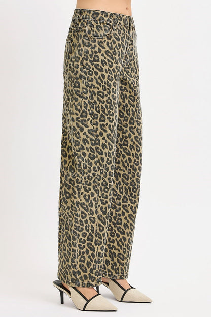 Risen Comfy Leopard Barrel Jeans