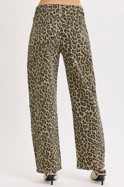 Risen Comfy Leopard Barrel Jeans