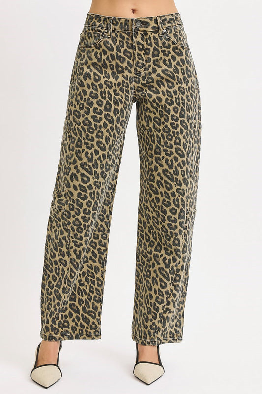 Risen Comfy Leopard Barrel Jeans