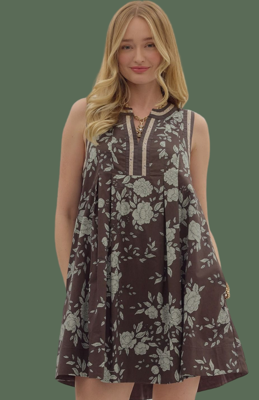 Lovely Time Sleeveless Dress (Brown)