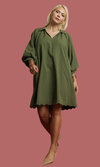 Casual Chat Scallop Hem Dress (Green)