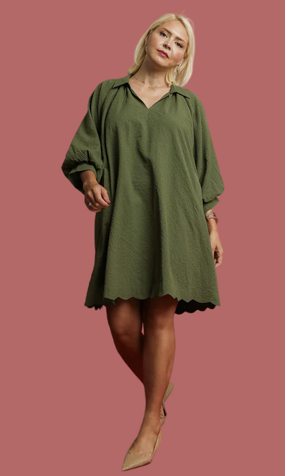 Casual Chat Scallop Hem Dress (Green)