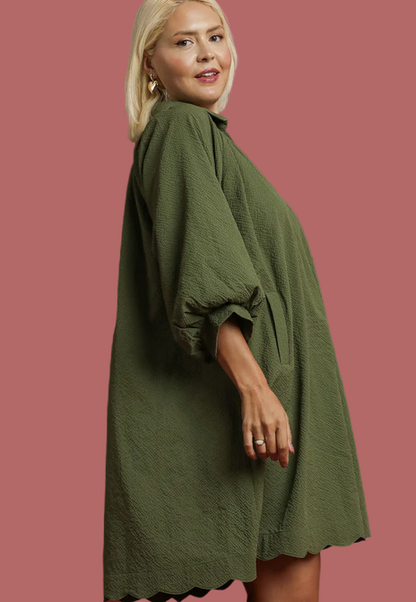 Casual Chat Scallop Hem Dress (Green)