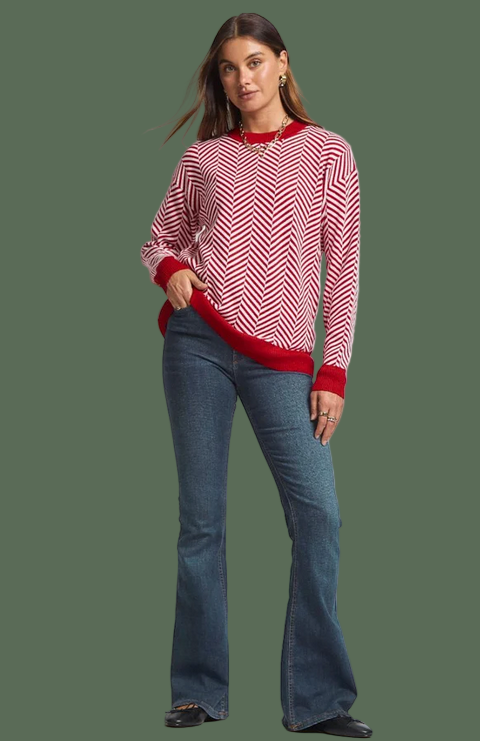 Vintage Vibes Striped Sweater (Red)