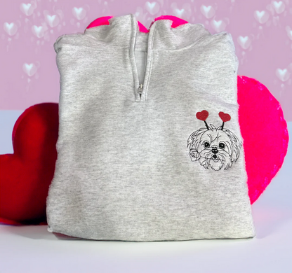 Valentine's Pup Embroidered Pullover: Custom 10-14 TAT