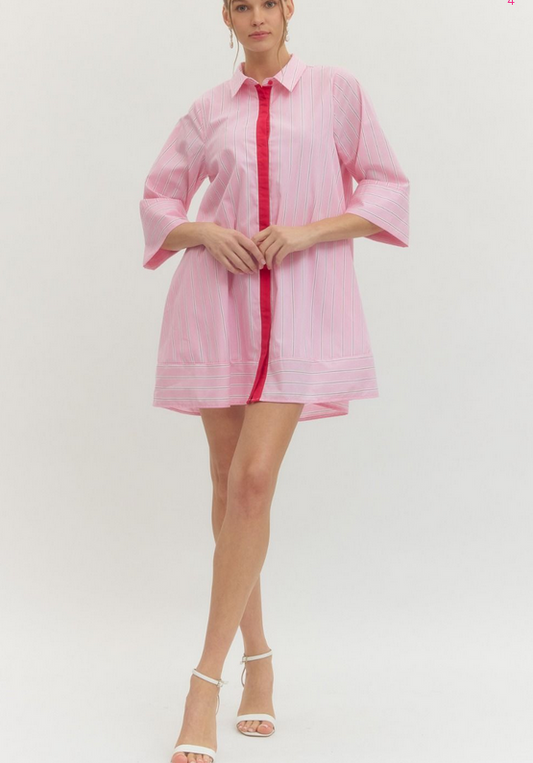 The Keeley Shirt Dress (Pink)