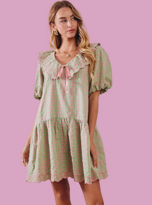 Amber Oversized Gingham Dress (Green)