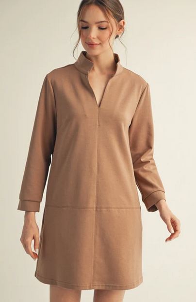 Empire Standing Collar Dress (Mocha)