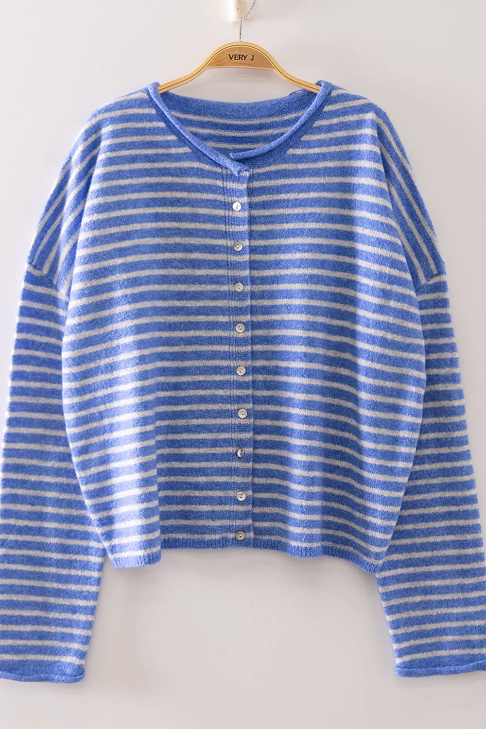 Hi There Striped Button Down Sweater (Blue)