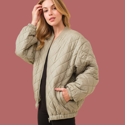 Quilted Bomber Jacket (Olive)