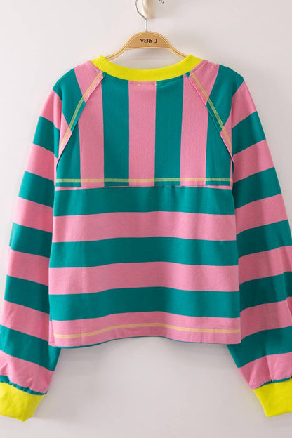 Keep It Casual Stripe Pullover (Teal/Pink)