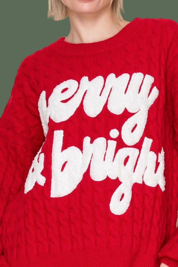 Merry + Bright Cable Knit Sweater (Red)