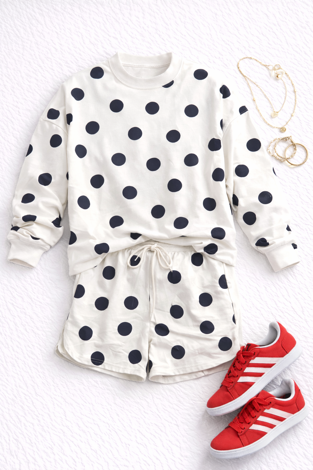 Hi Honey Polka Dot Shorts Set (Cream)