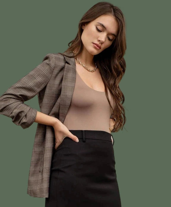She Means Business Blazer (Brown Plaid)